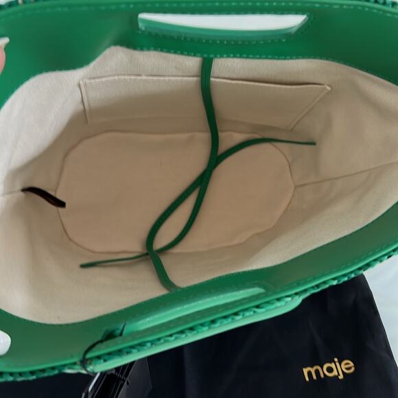 NWT $385 MAJE MEDIUM Vert Casino leather straw bag w/ strap and top handle - Picture 10 of 16